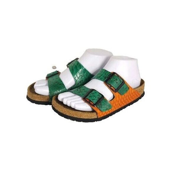 BIRKENSTOCK Women's Arizona 36 US5 Green Snake Embodssed Leather Slide Sandals - Picture 1 of 15
